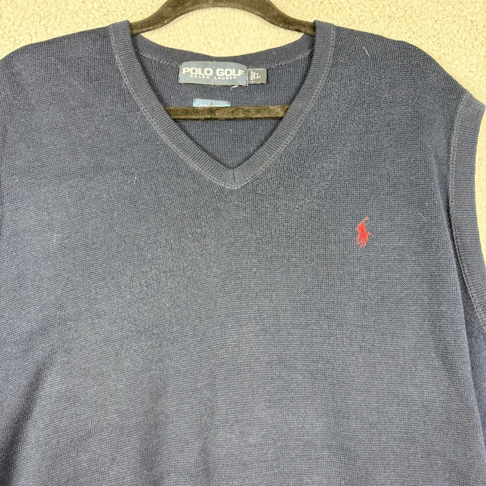 Polo Golf Ralph Lauren Mens V Neck Sweater Vest Navy Blue Big Tall‎ Size L